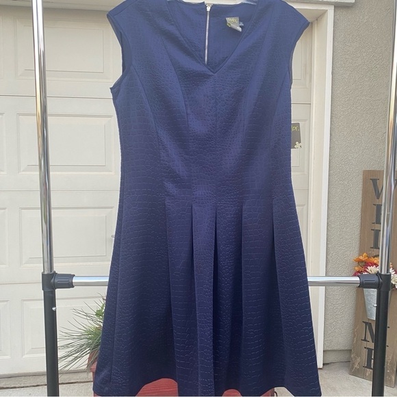 Taylor Fit and Flare Navy Textured Mini Dress Womens Size 14 - Picture 4 of 12